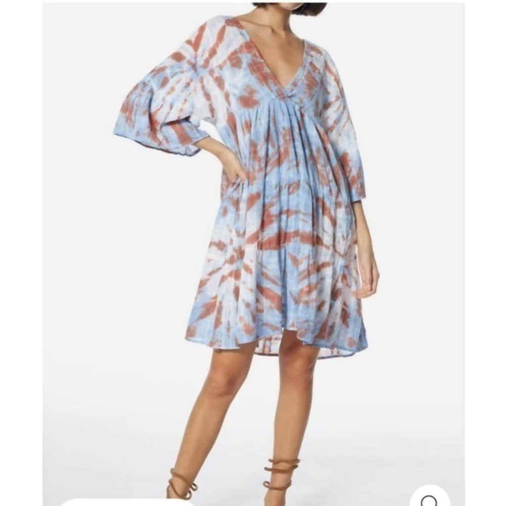 Young Fabulous & Broke Marley in Blue Fog Tie Dye V-Neck Dress Small